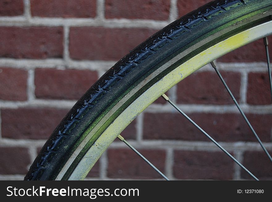 A close picture of a bike wheel. A close picture of a bike wheel