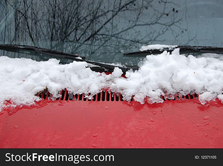 A car window in the winter in Holland. A car window in the winter in Holland