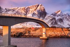 Bridge On The Lofoten Islands, Norway. Stock Image
