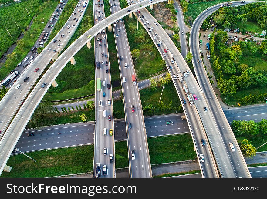 Intersection city cross road with car movement aerial view