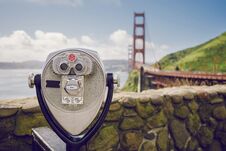 Golden Gate Bridge And Telescope Stock Photo