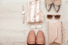 Flat Lay Composition With Stylish Female Outfit Royalty Free Stock Photo