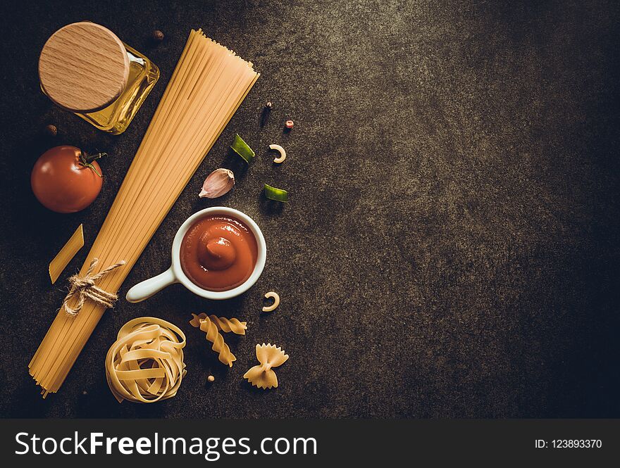 Pasta And Food Ingredient On Table