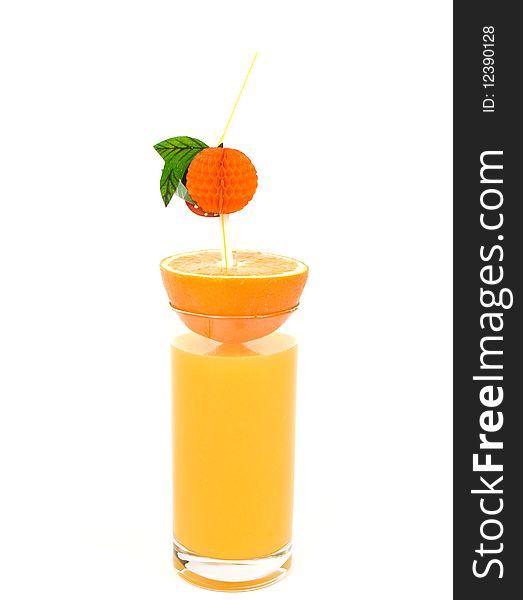 Natural orange juice with a fresh orange