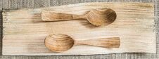 Wooden Spoons On A Wooden Texture Board. Top View. Stock Photo