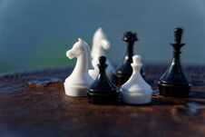 Macro Chess Pieces With Defocused Background Royalty Free Stock Images