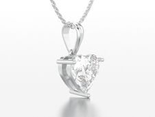 3D Illustration White Gold Or Silver Big Heart Diamond Necklace Stock Photo