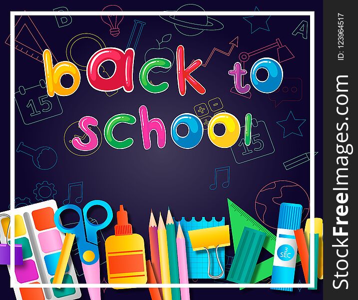 Illustration of back to school background with school supplies.