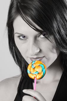 Woman With Lollipop Stock Photo