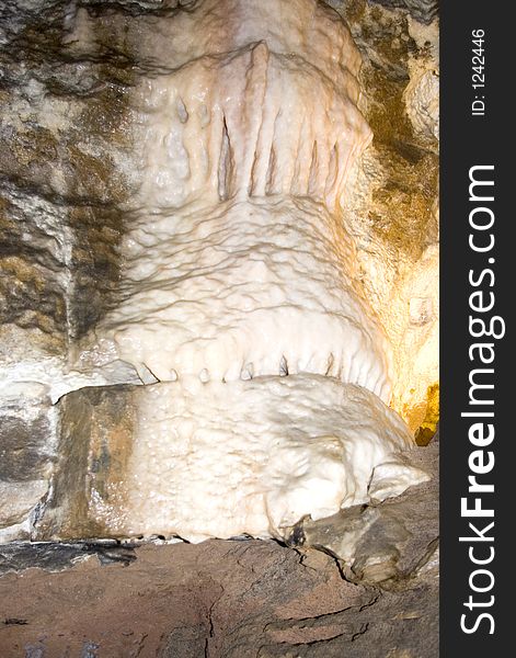 Large formation of Calcite on cave wall.