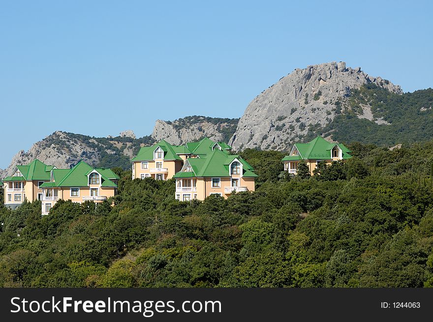 Villa with green roof in mountains