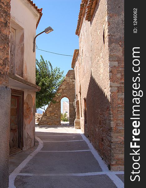 Small scenic street in mountain village on island of Samos, Greece. Small scenic street in mountain village on island of Samos, Greece