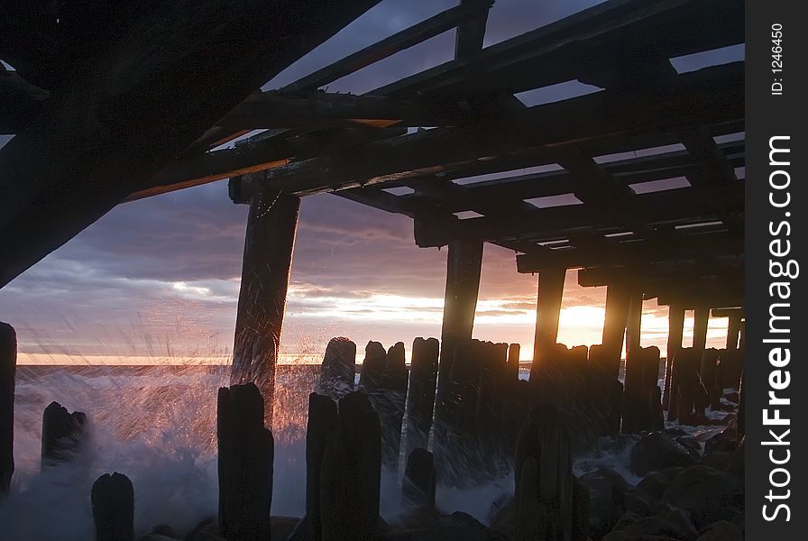 Old mooring, sunset on the baltic sea