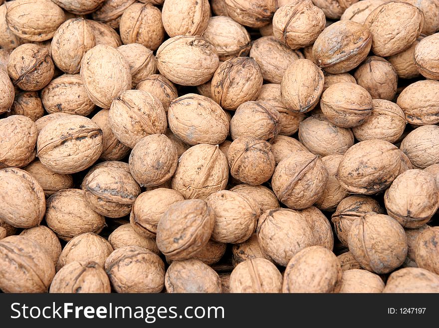 Many walnuts in a market
