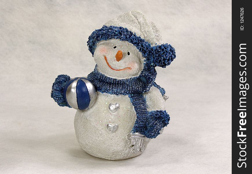 Snowman with ball,scarf,gloves and hat.