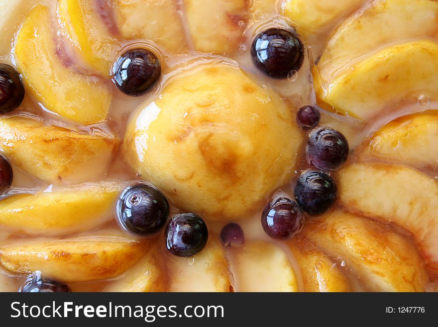 Peach and grapes cake in closeup