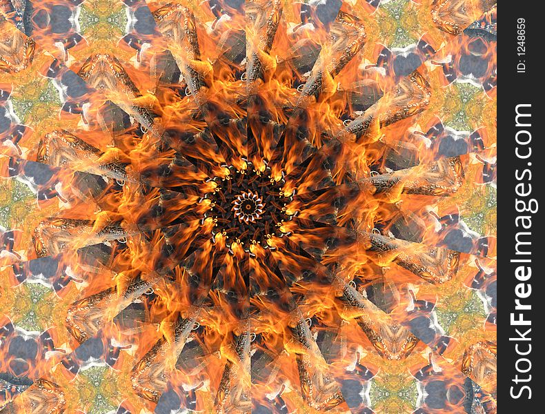 This kaleidoscope was computer generated fron a photo of a camp fire. This kaleidoscope was computer generated fron a photo of a camp fire