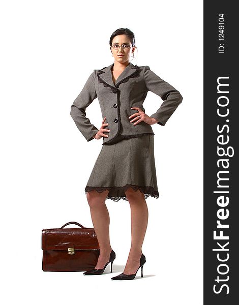 Business Woman With Glasses And Briefcase
