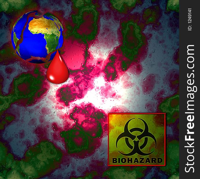 Illustration with infected water,cracked earth and biohazard sign as environment danger concept. Illustration with infected water,cracked earth and biohazard sign as environment danger concept