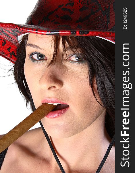 Cowboy woman smoking cigar