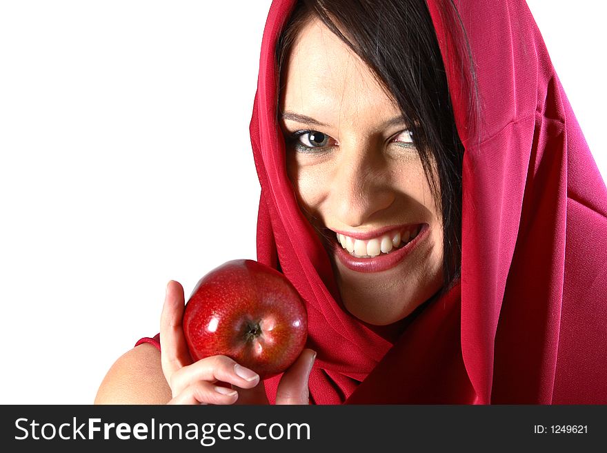 Woman Eating Red Apple