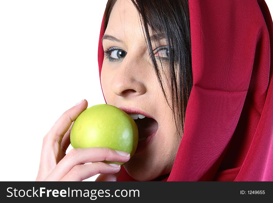 Woman Eating Green Apple