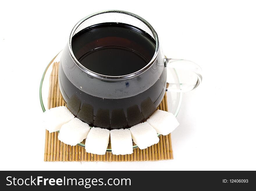 Coffee with many sugar on white background