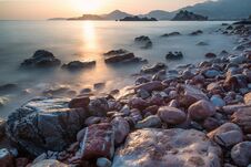 Sveti Stefan Bay At Sunset, Montenegro Royalty Free Stock Images
