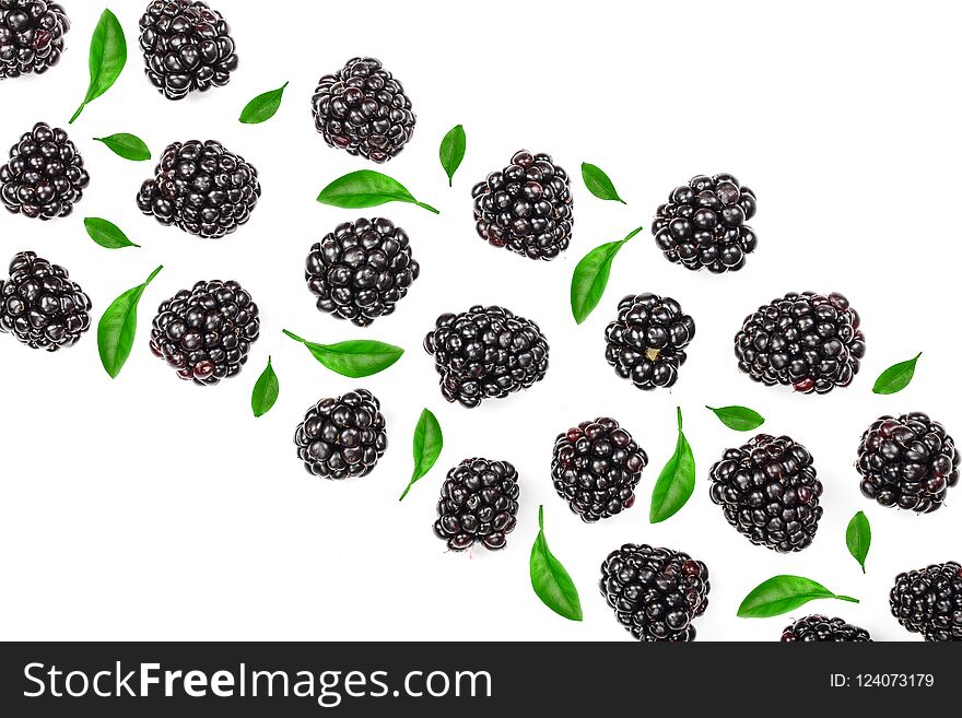 Fresh blackberry isolated on white background with copy space for your text. Top view. Flat lay pattern