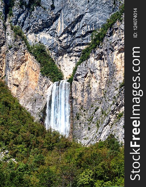 Boka waterfall in Julian Alps, Slovenia is one of the highest waterfalls in european Alps with 106m in height