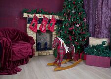 Photo Zone Christmas Tree With Toys Gifts Stock Photo