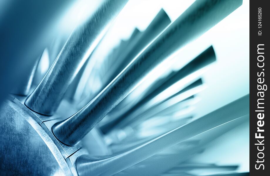 Blue abstract industrial background. 3d rendering of gas turbine