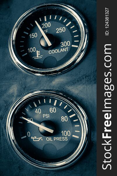 Coolant and oil dashboard gauges. Coolant and oil dashboard gauges