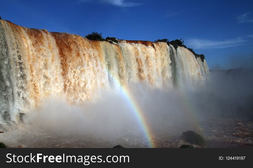 Waterfall, Nature, Body Of Water, Rainbow