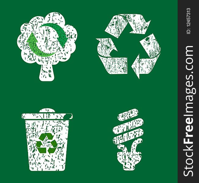 Grunge recycle icon set, illustration