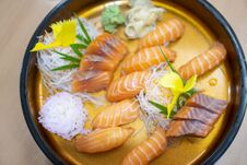 Sashimi Salmon Set, Raw Fish, Japanese Food.Selective Focus Royalty Free Stock Images