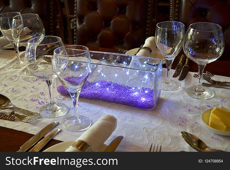 Wine Glass, Stemware, Purple, Centrepiece