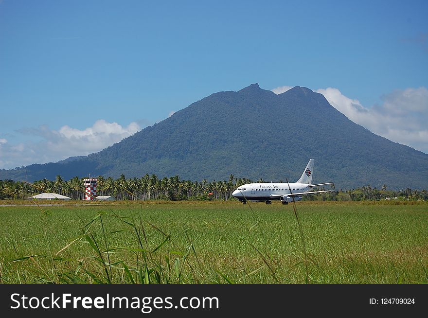 Grassland, Sky, Field, Airplane