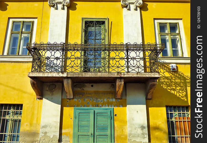 Yellow, Balcony, Town, Architecture
