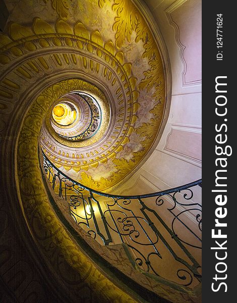 Yellow, Spiral, Circle, Ceiling