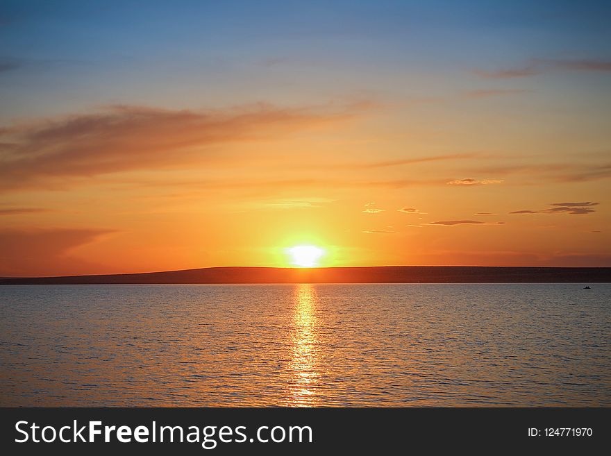 Horizon, Sky, Afterglow, Sunset