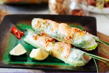 Fresh Spicy Vietnamese Salad Rolls With Shrimp On A White Plate Stock Image Fresh Spicy Vietnamese Salad Rolls With Shrimp On A White Plate Stock Image