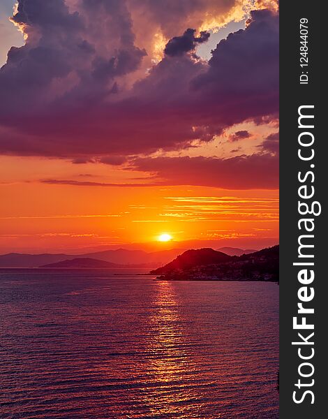 Summer sunset over the sea in Croatia, Dalmatia