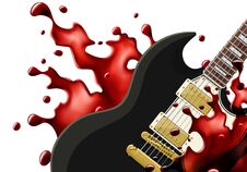 Black Metal Guitar With A Blood Splash Isolated Royalty Free Stock Photography