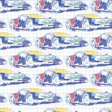 Seamless Pattern With Sport Car. School Pattern Drawing In The Notebook Stock Image Seamless Pattern With Sport Car. School Pattern Drawing In The Notebook Stock Image