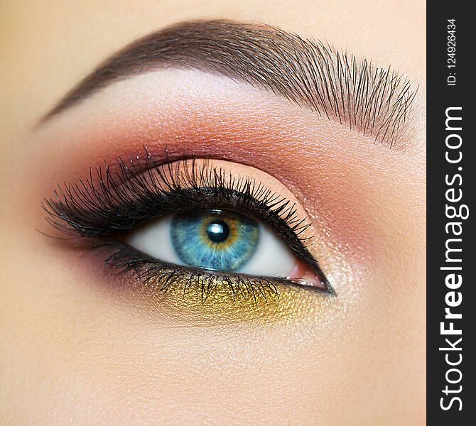 Beautiful and gentle makeup of the female eye. Beautiful and gentle makeup of the female eye