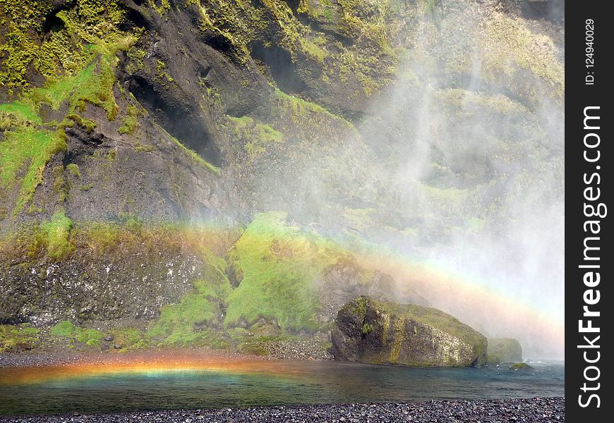 Rainbow, Water, Nature, Waterfall