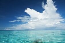 Beautiful Tropical Seascape. Ocean Waves And Cloudy Sky Stock Image