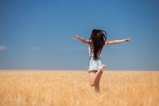 Happy Woman Enjoying The Life In The Field Nature Beauty Stock Photography