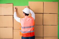 The Man Contractor Working In Box Delivery Relocation Service Royalty Free Stock Image The Man Contractor Working In Box Delivery Relocation Service Royalty Free Stock Image